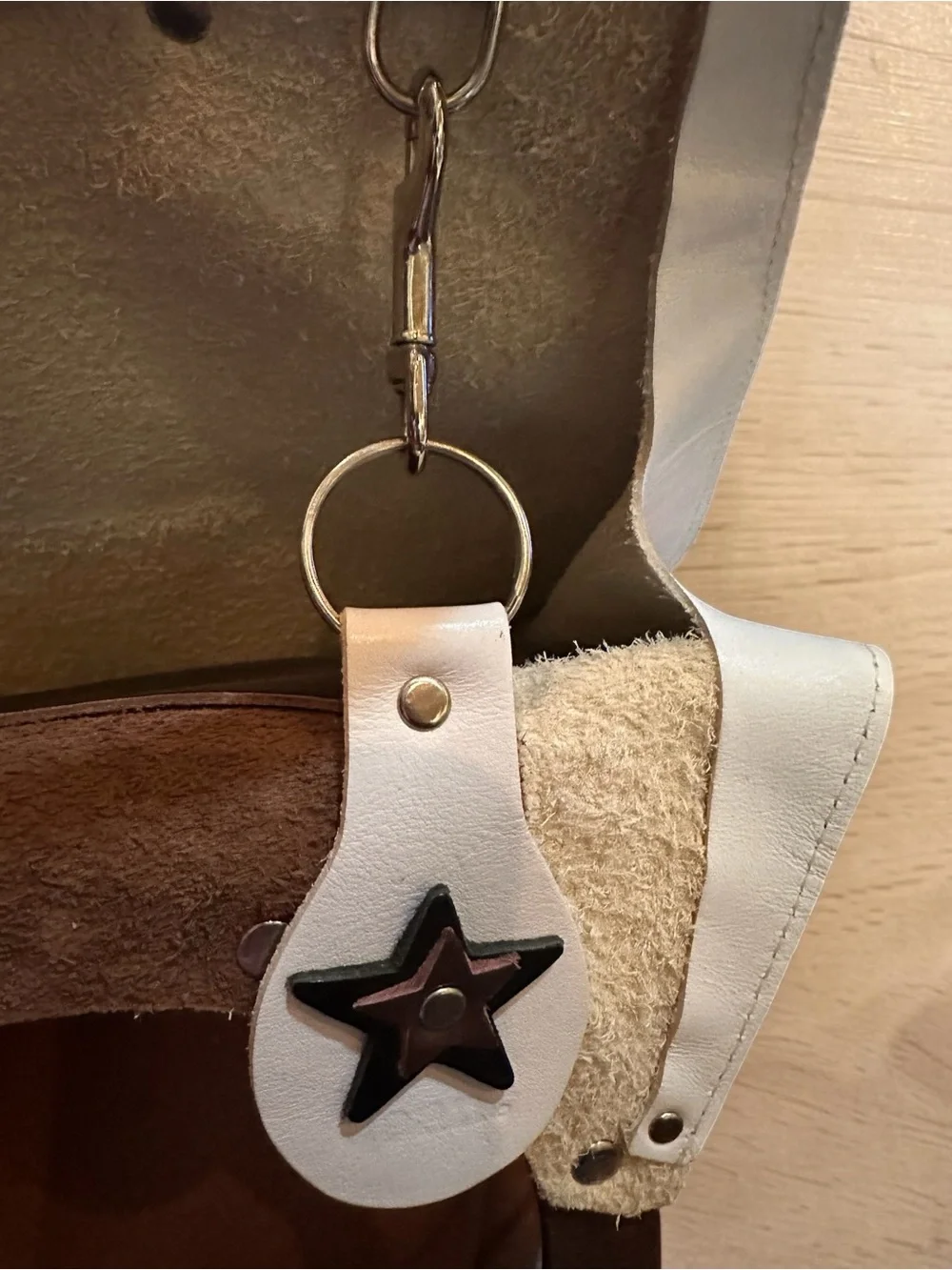 Dean Ivory Leather Shoulder Bag Circle Handles Star Charm
